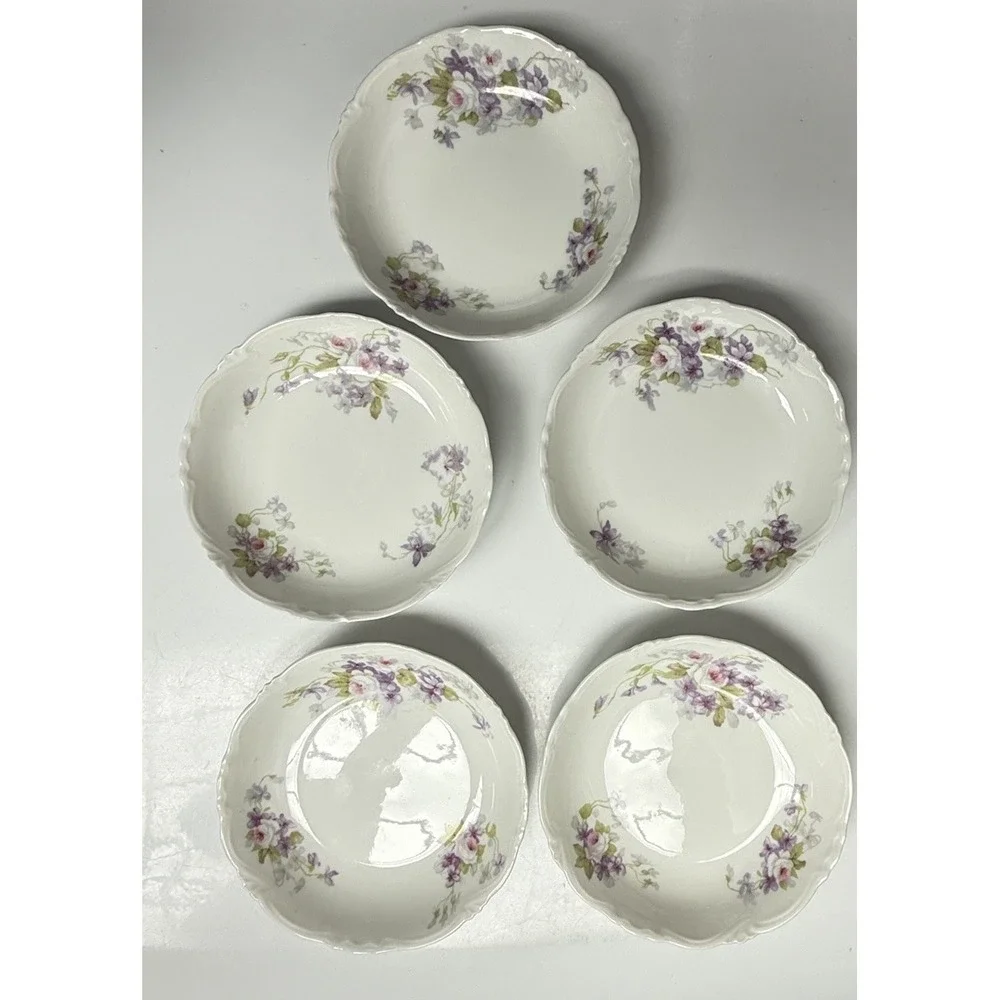 19th C  C.A. Limoges France Rose Violet Spray Scalloped Victorian 5
